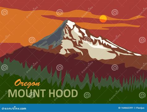 Mount Hood in Oregon stock vector. Illustration of orchard - 164663391