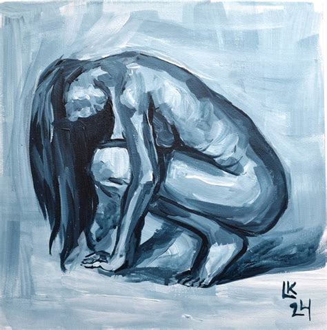 Nude Woman Squatting With Long Hair In Monochrome Tones Painting By Lada Kholosho Saatchi Art