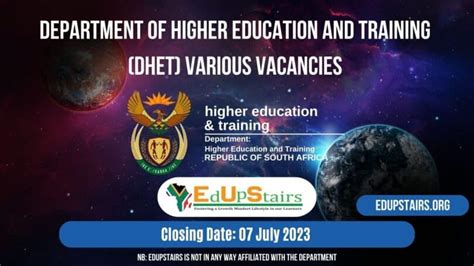 DEPARTMENT OF HIGHER EDUCATION AND TRAINING DHET VARIOUS VACANCIES