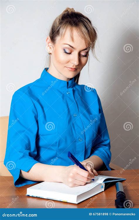 Cutie Blonde Female Doctor Working At A Desk Stock Photo Image Of Computer Beautiful
