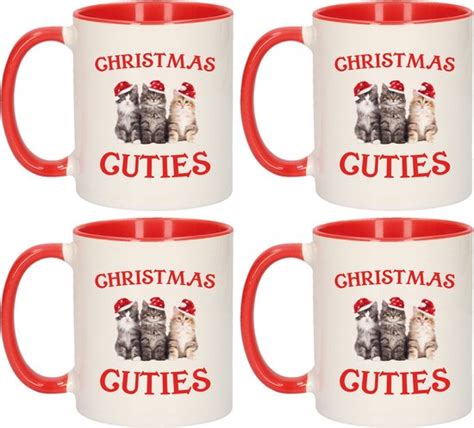 Set Van 4x Stuks Cadeau Kerstmokken Rood Christmas Cuties Met Kittens