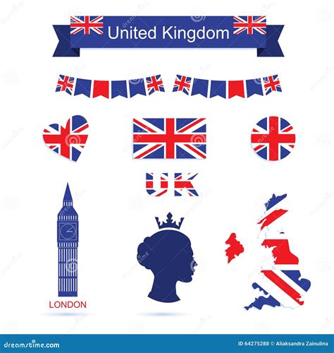 United Kingdom Symbols Uk Flag Icons Set Vector Illustration