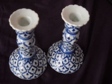 Andrea By Sadek Candle Holders Blue And White Porcelain White