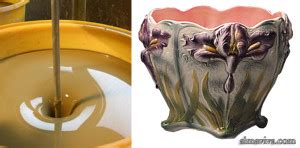 barbotine argile tres liquide ou faience tres coloree avec des reliefs