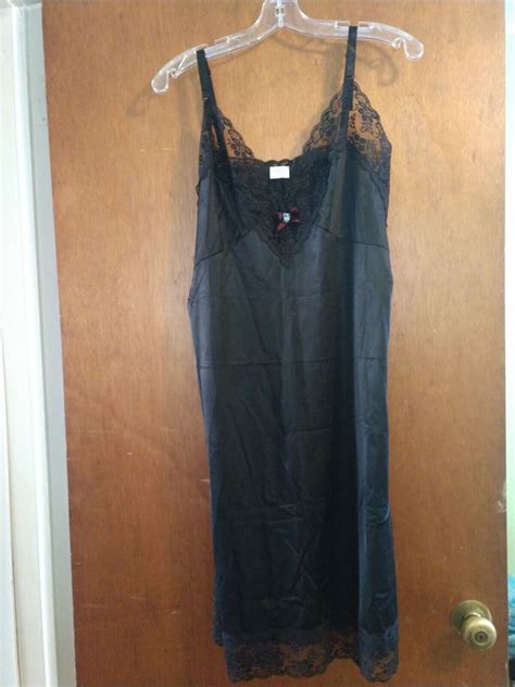Vintage Lingerie Black Lace Slip Dress Size 40 Gem