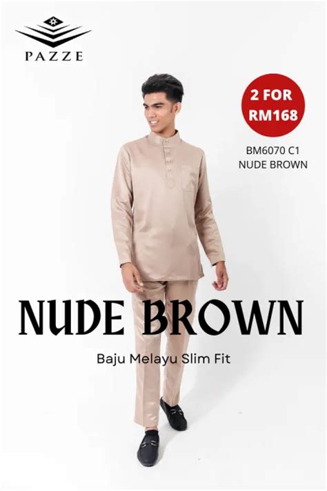 BM6070 Pazze Baju Melayu Satin Slim Fit Nude Brown Lazada