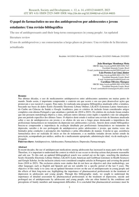 Pdf O Papel Do Farmac Utico No Uso Dos Antidepressivos Por