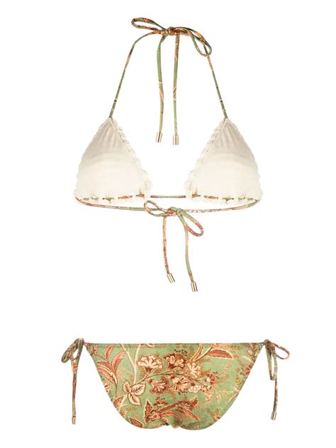 Zimmermann Junie Crochet Triangle Bikini In Green Modesens