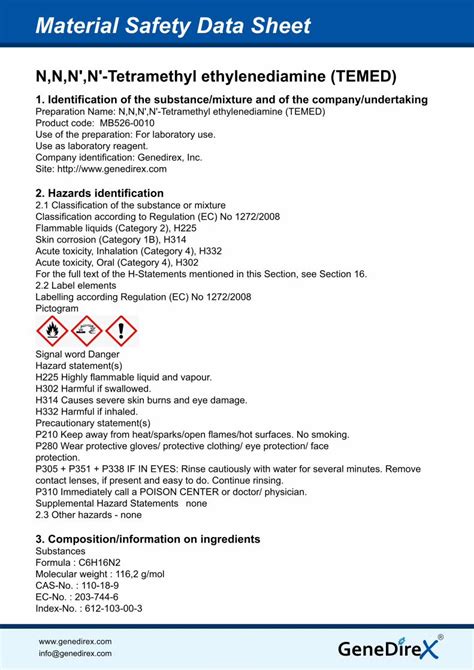 Pdf N N N N Tetramethyl Ethylenediamine Temed Info Genedirex