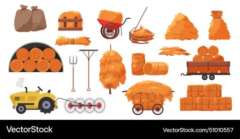 Collection Storage And Transportation Of Dry Hay Vector Image