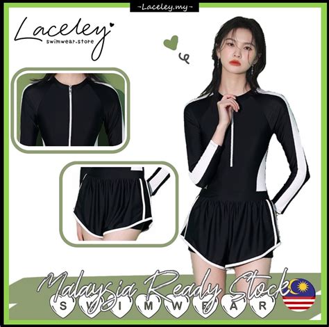 READY STOCK Long Sleeve One Piece Wetsuit With Zip Bikini Swimsuit Woman Swimwear Bikini Set