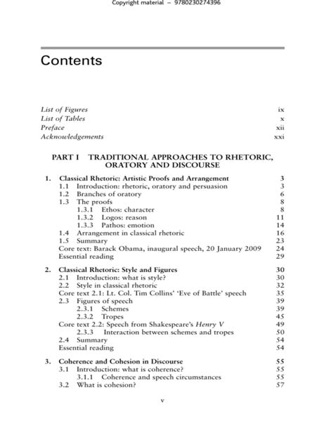rhetoric oratory discourse table  contents