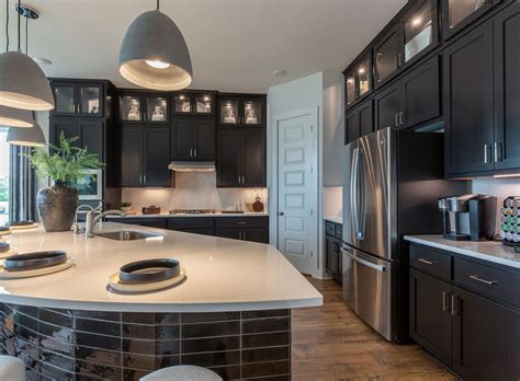 Black Kitchen Cabinets Glass Uppers Burrows Cabinets Texas Builder Direct Cabinets