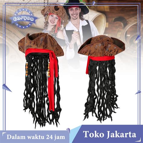 Jual Topi Bajak Laut Dewasa Dengan Rambut Palsu Wig Pirates Hat