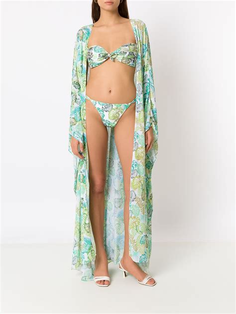 Amir Slama Palm Leaf Print Bandeau Bikini Farfetch