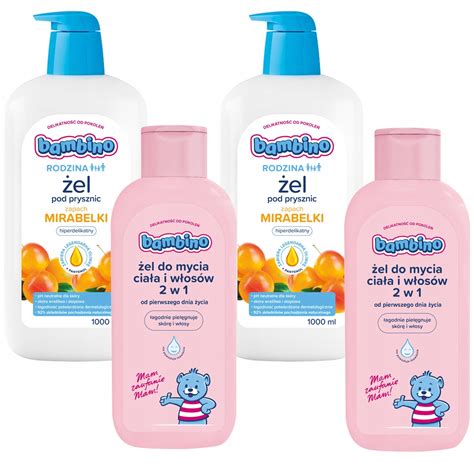 BAMBINO Żel do kąpieli dla dzieci 400mlx2 + Żel pod prysznic Mirabelka