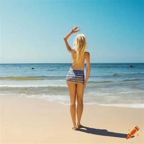 Blonde Girl Enjoying The Ocean Breeze By The Beach On Craiyon