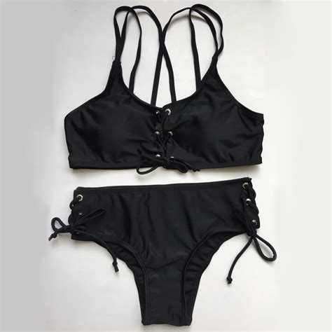 Black Bikini Sexy Summer Women Bandage Swimwear Swimsuit Bikinis Middle Waist Bikinis Set Summer
