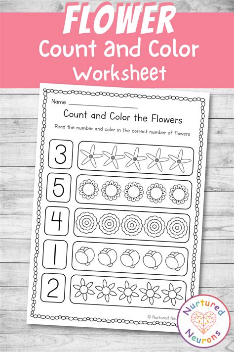 Spring Flower Count and Color Worksheet (1-5 Printable PDF) - Nurtured