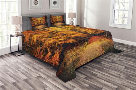 Forest Bedspread Set Magical Fall Photo In National Park With Vivid