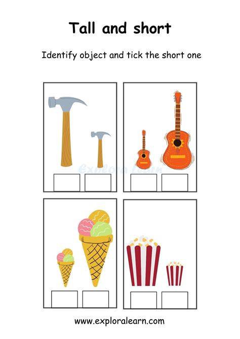 tall  short comparison worksheets  preschool  kindergarten