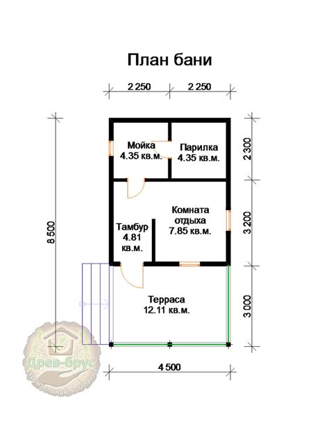 Проект бани 5х8 из бруса с террасой | Москва
