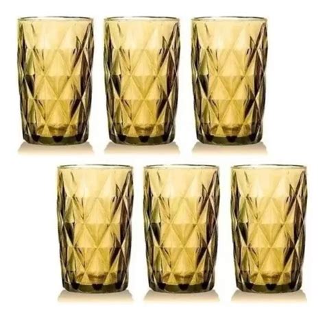 Juego De Vasos Diamond Glass Para Zumo De Agua 6 Unidades 350 Ml Color ámbar Mercadolibre