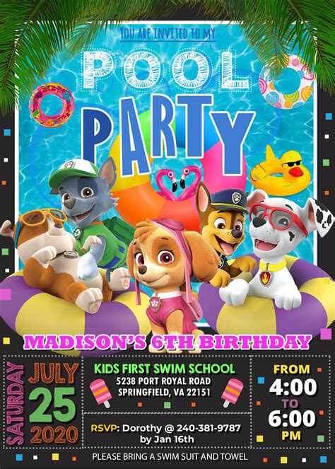 Paw patrol pool party invitation lovely invite – Artofit