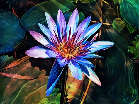 Blue Lotus Artly Studio Digital Art Flowers Plants Trees