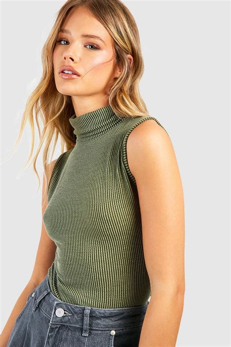 Textured Rib Roll Neck Top Boohoo Uk