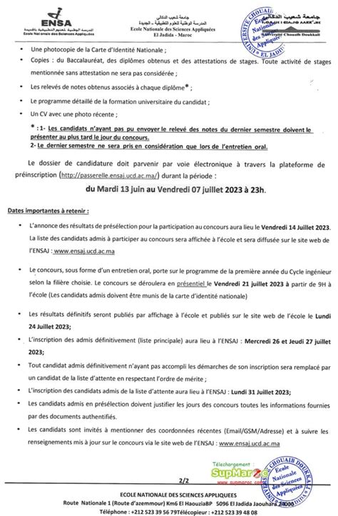 Concours Ensa El Jadida 2eme Année Génieur 2023 Supmaroc