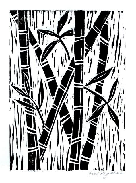 bamboo  birds linocut prints  ruth bamboo print black bamboo