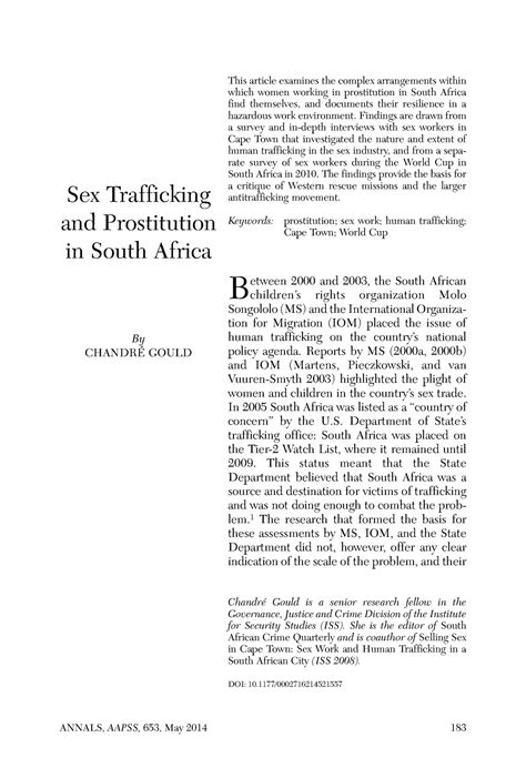 Sex Trafficking And Prostitution In Sout ANNALS AAPSS 653 May 2014 183 DOI 10 Sex