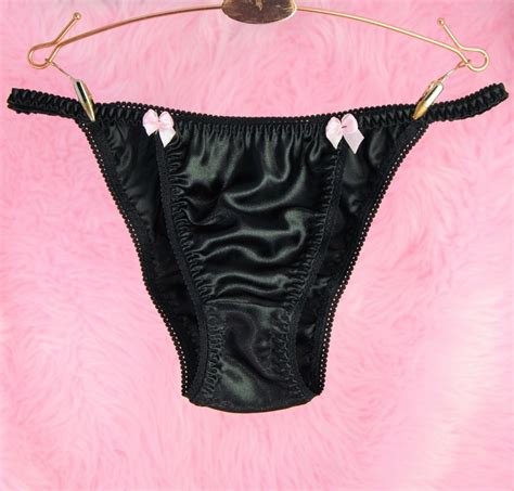 Satin String Bikini Panties Vtg Sissy Style Cheeky Cut Shiny Underwear