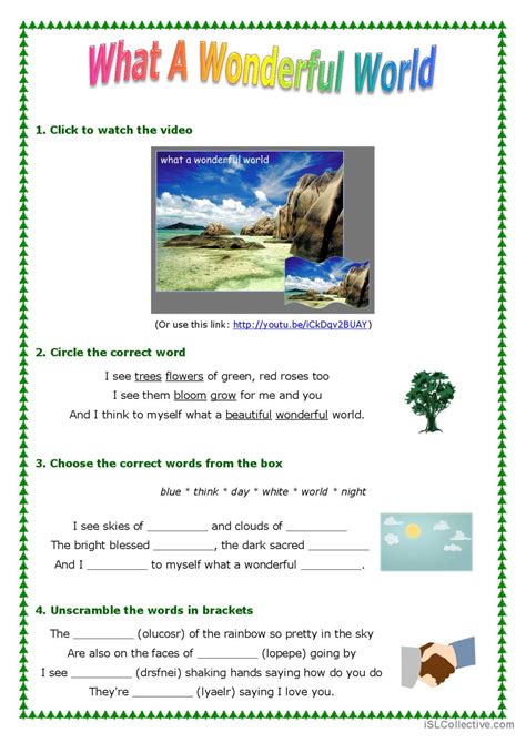 What A Wonderful World Video Or Movi English Esl Worksheets Pdf Doc