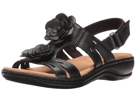 Clarks Womens Leisa Claytin Flat Sandal Black Leather Size 90