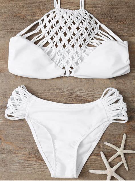 2018 Hollow Out Halter Bikini In WHITE S ZAFUL