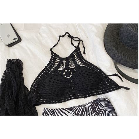 Mua Bikini đi biển áo len ren Quảng Châu lẻ nhiều kiểu kèm mút màu đen Vivi Shop giá rẻ nhất