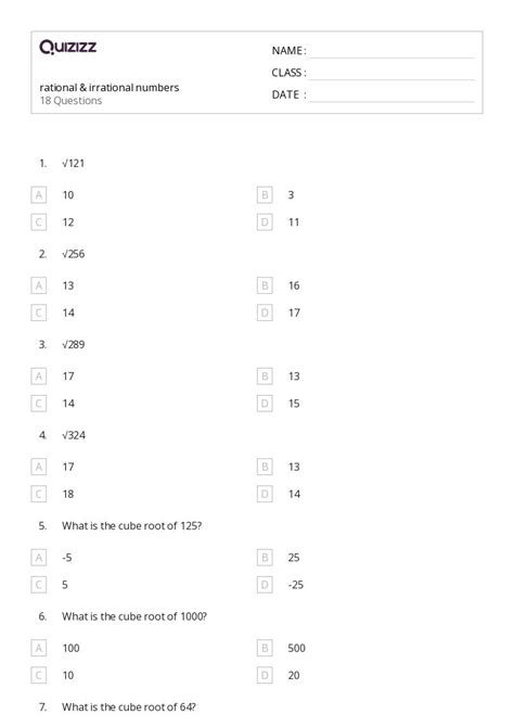 Eighth Grade Compare And Order Rational And Irrational Numbers