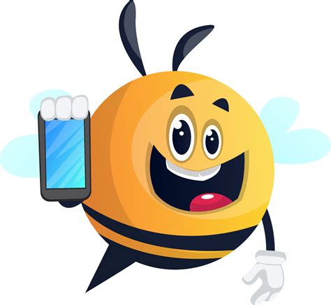 Bee using a smartphone, illustration, vector on white background