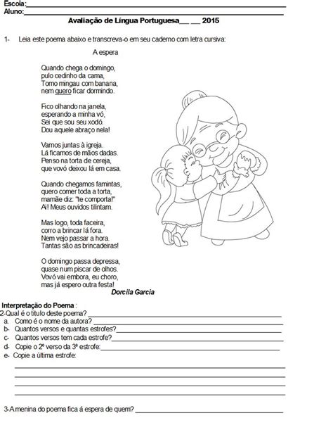 Atividade Sobre Poema 4 Ano Com Gabarito - Atividade Para Trabalhar Com Poema - 4º Ano Do Fundamental | Poema ...