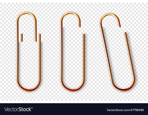 Realistic Copper Paperclip Attached To Paper Vector Image