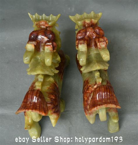 8 Old Chinese Xiu Jade Carving Fengshui Qilin Kylin God Beast Statue