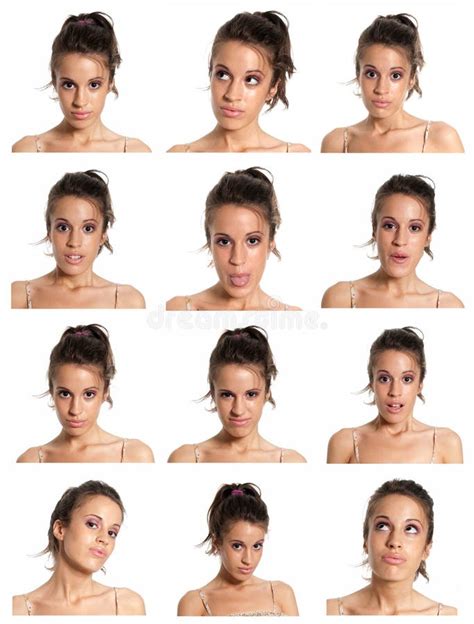 Young Woman Face Expressions Composite Isolated Stock Photo - Image of ...