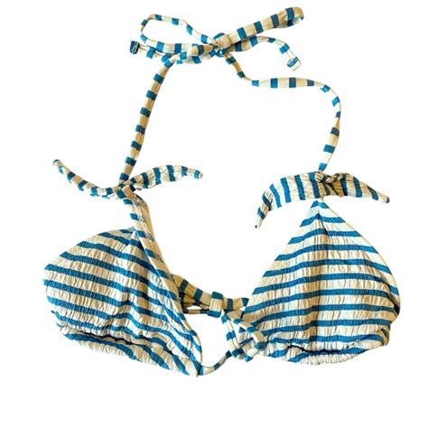 Xhilaration Swim Xhilaration Striped Bikini Top Blue White Tie Halter Swim Beach Summer M