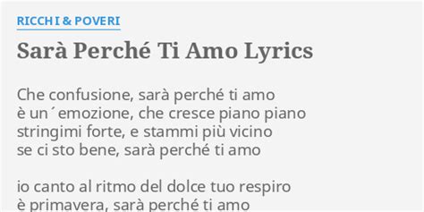 Sar Perch Ti Amo Lyrics By Ricchi Poveri Che Confusione Sar