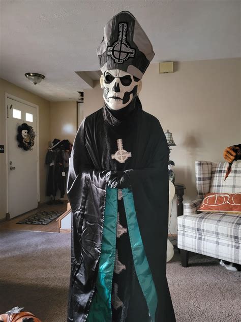 Me trying on my papa emeritus 2 costume for the first time. Gotta fix