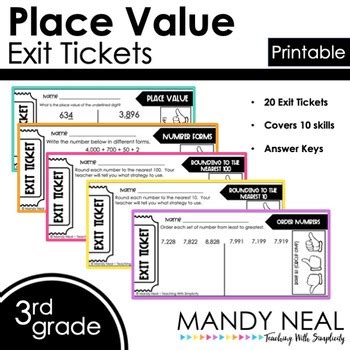 Third Grade Place Value Exit Tickets Quick Checks Worksheets Tpt