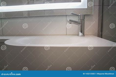 Modern Stainless Hot And Cold Faucet At Washbasin In Bathroom Stock Image Image Of Clean