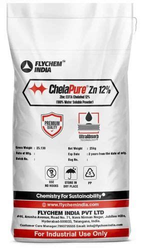 White Powder Edta Chelated Zinc Chelapure Zn Hdpe Bag